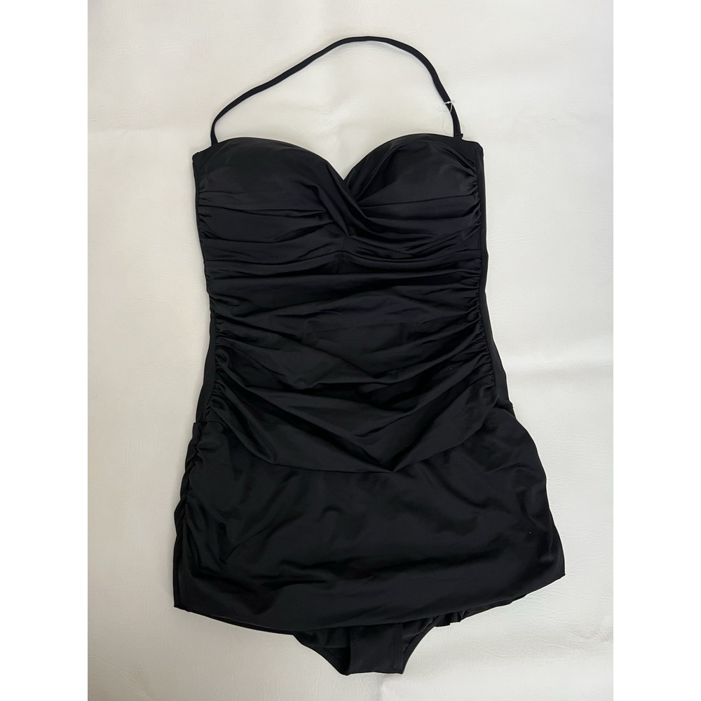 DOBREVA Womens Plus Size 18 Black One Piece Swimdress Tummy Control Swimsuit